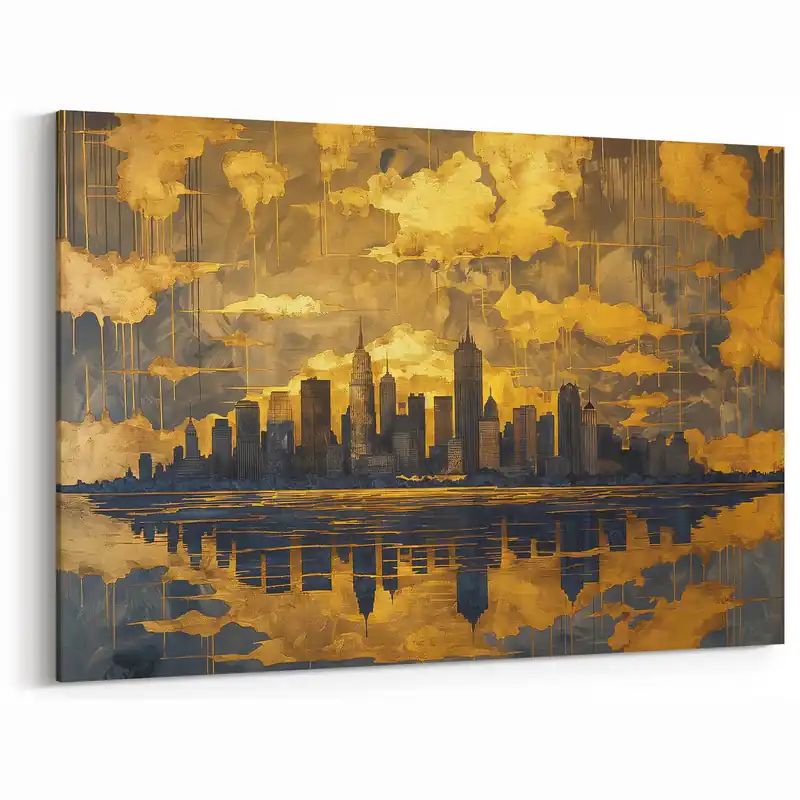 Golden Cityscape Reflection Art - Abstract Urban Skyline Canvas Print Hot Picks