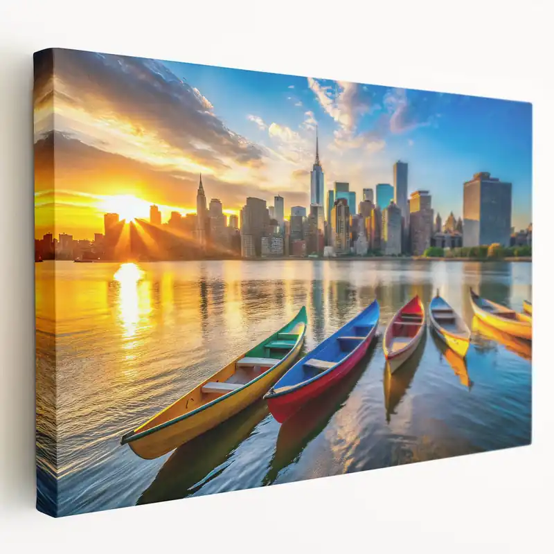 Golden City Sunset with Boats – Fine Art Photography Print Must Have