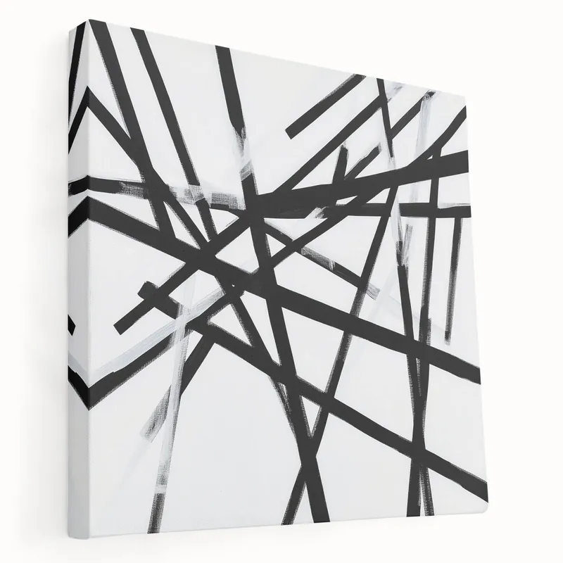 Geometric Abstract Wall Decor – Black & White Line Collision Buy Direct