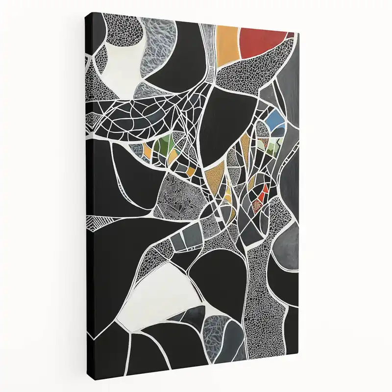 Geometric Abstract Wall Art - Black and Multicolor Modern Mosaic Canvas Save Now