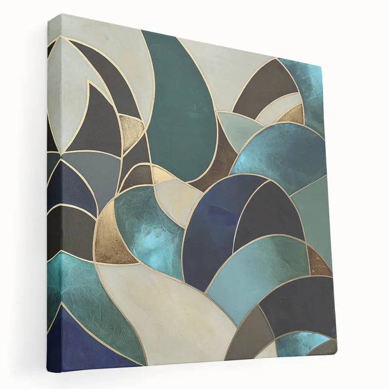 Trusted Brand Geometric Abstract Paintings - Teal and Navy Modern Wall Art Canvas