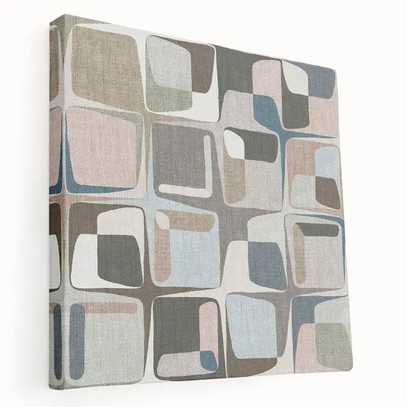 One Day Deal Geometric Abstract Painting - Beige & Blue Retro Wall Art