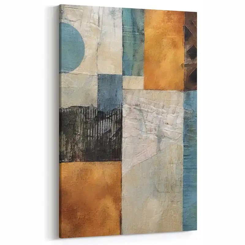Geometric Abstract Canvas Art - Teal, Beige, and Warm Brown Print Order Now