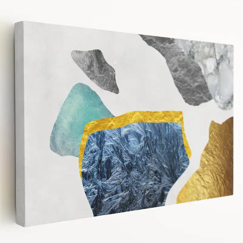 Warranty Included Geometric Abstract Art with Gold and Blue Accents | Modern Wall Décor