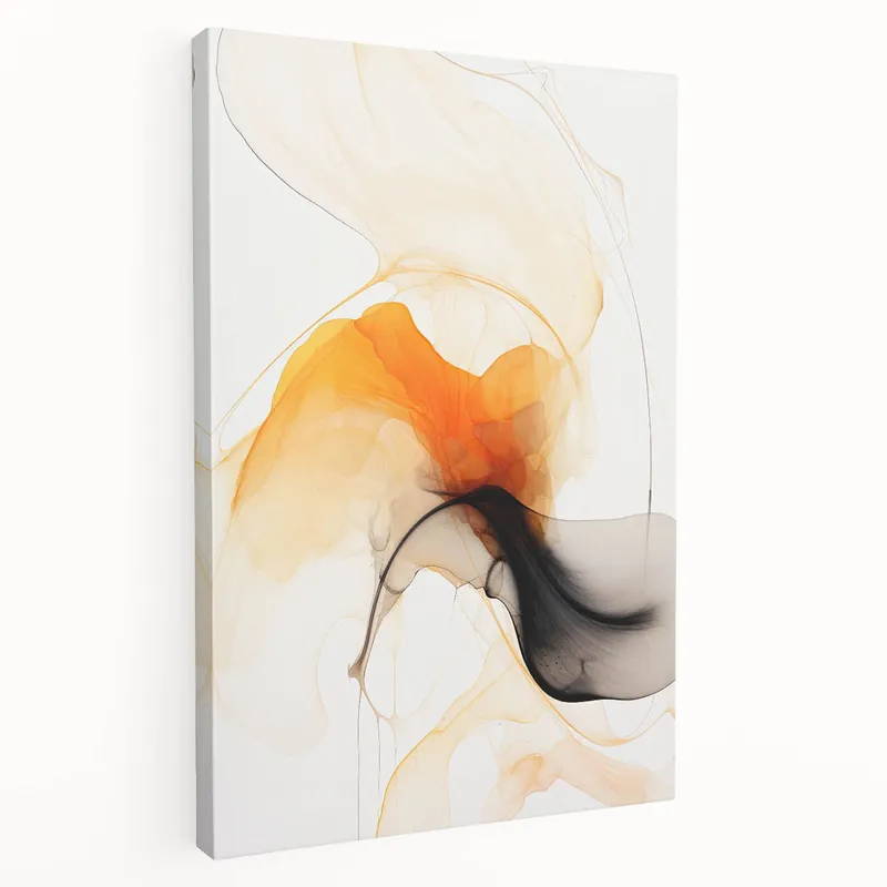 Editor’s Pick Flowing Orange and Black Abstract Art - Modern Minimalist Wall Decor