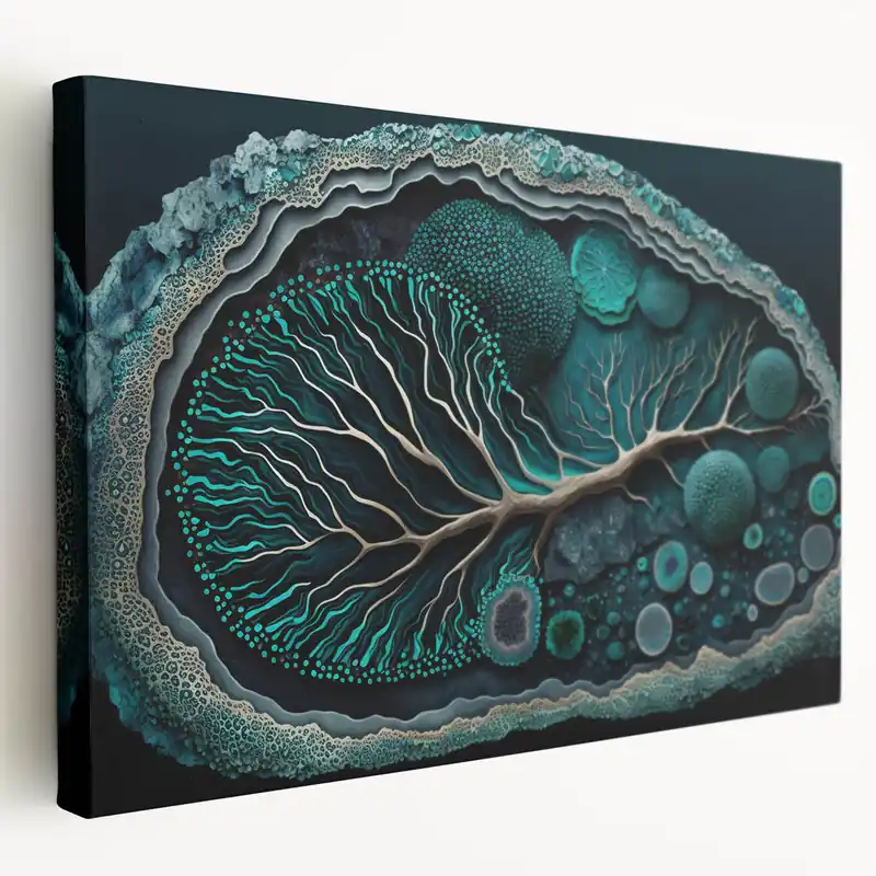 Must Have Floral Abstract Canvas Art - Oceanic Botanical Patterns in Teal and Beige