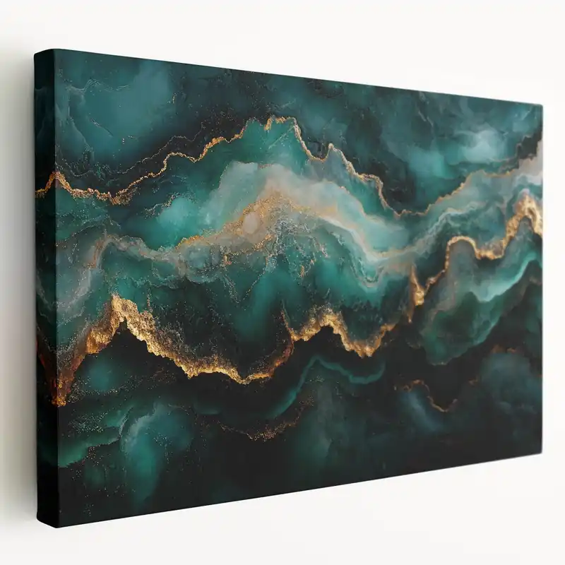 Emerald Green & Gold Fluid Canvas Art – Luxury Abstract Decor While Supplies Last