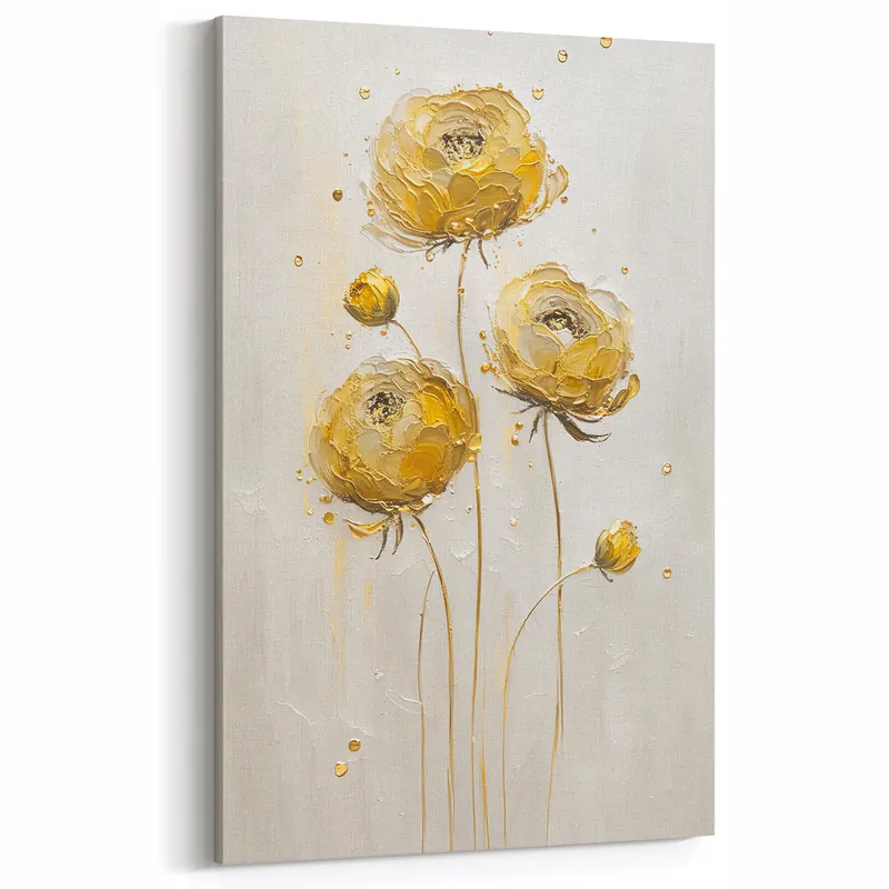 Next Day Delivery Elegant Yellow Ranunculus Abstract Art - Modern Floral Canvas