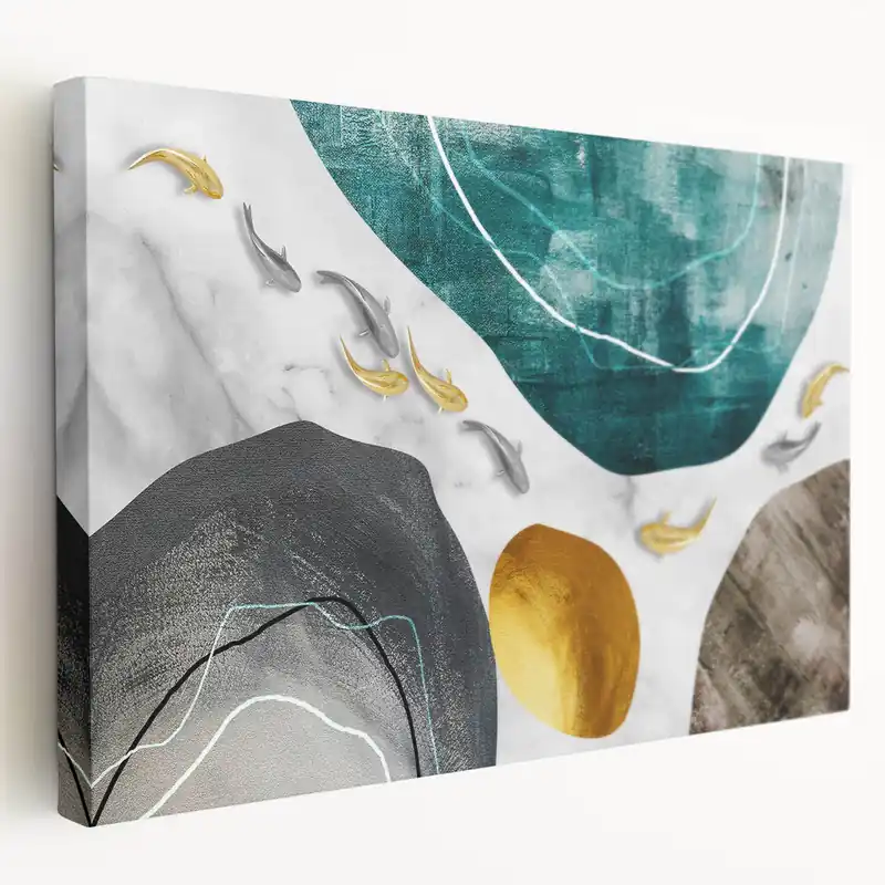 Budget Elegant Koi Fish & Abstract Lines | Modern Geometric Wall Art