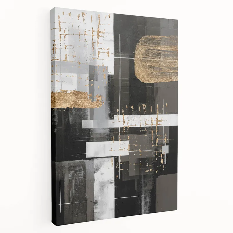 Elegant Geometric Modern Abstract Wall Art - Black, White, Gold Canvas Same Day Shipping