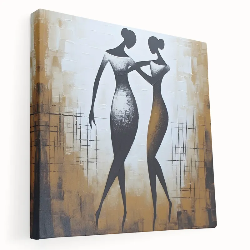 Elegant Dual Figures Abstract Art - Modern Black and White Wall Decor Express Delivery