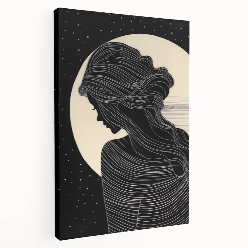 Elegant Abstract Moonlit Silhouette Art - Modern Black & White Decor Time-Limited