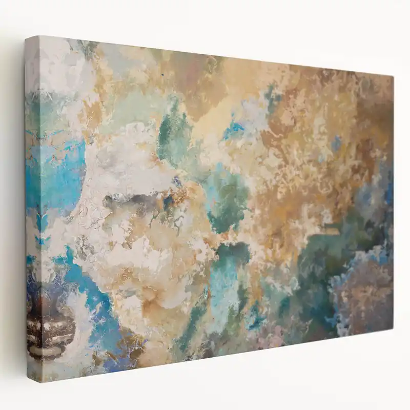 Earthy Fluid Abstract Wall Art – Beige and Teal Modern Canvas Cheap