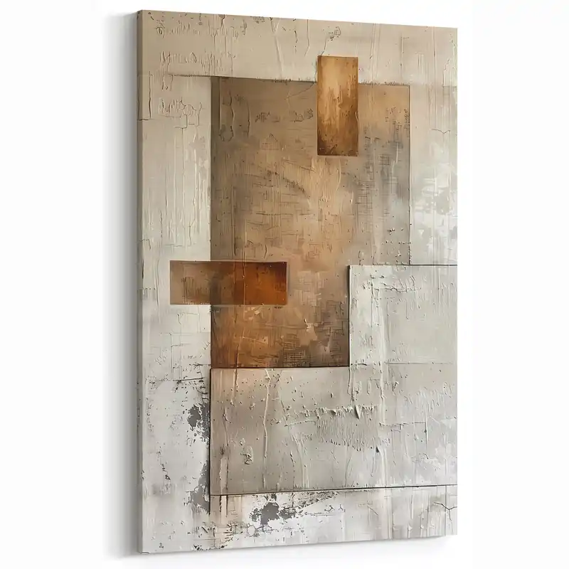Cheap Earth Tone Art – Textured Geometric Abstract in Beige and Burnt Orange