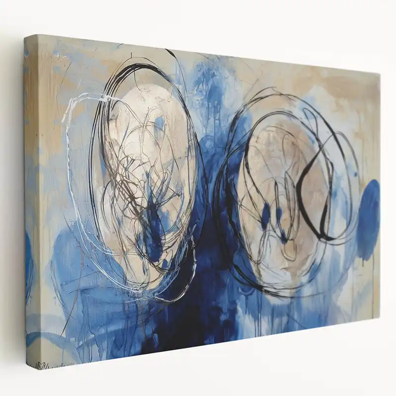 Top Pick Dynamic Blue and Beige Abstract Art - Modern Wall Canvas Decor