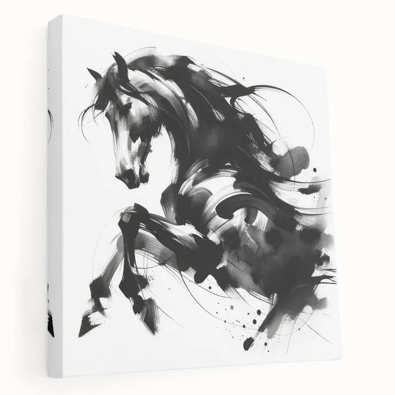 One Day Deal Dynamic Black and White Horse Art | Abstract Monochrome Canvas Design