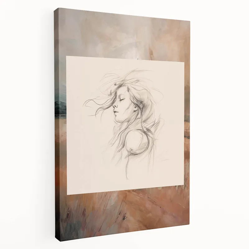 Dreamy Minimalist Portrait – Abstract Line Art with Serene Landscape Holiday Sale