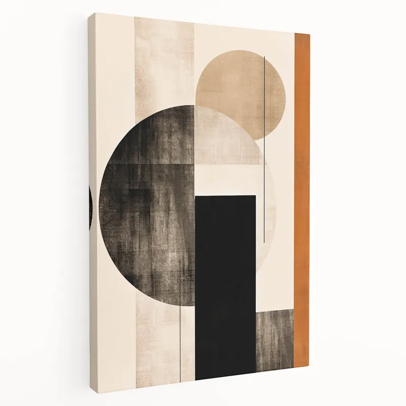 Authentic Contemporary Geometric Wall Art - Minimalist Black and Beige Decor