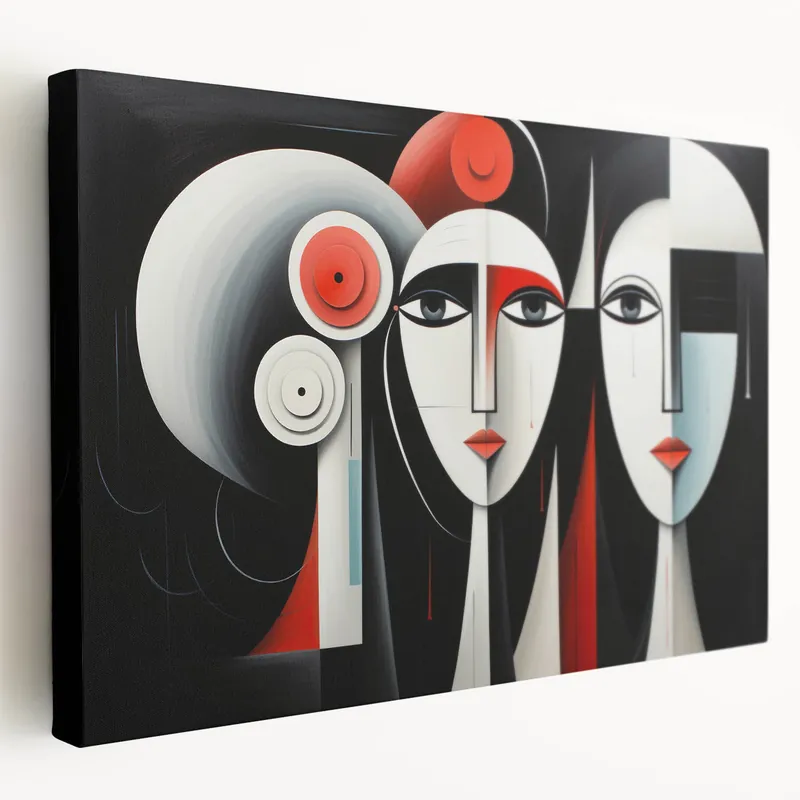 Top Rated Contemporary Geometric Figurative Abstract Wall Art - Faces in Color