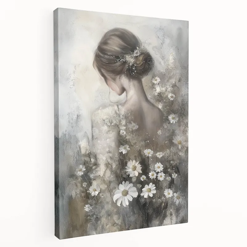 Original Contemporary Figurative Canvas Art - Graceful Woman with Flowers