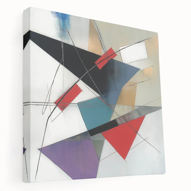 Handmade Contemporary Abstract Canvas – Angular Energy in Red & Teal