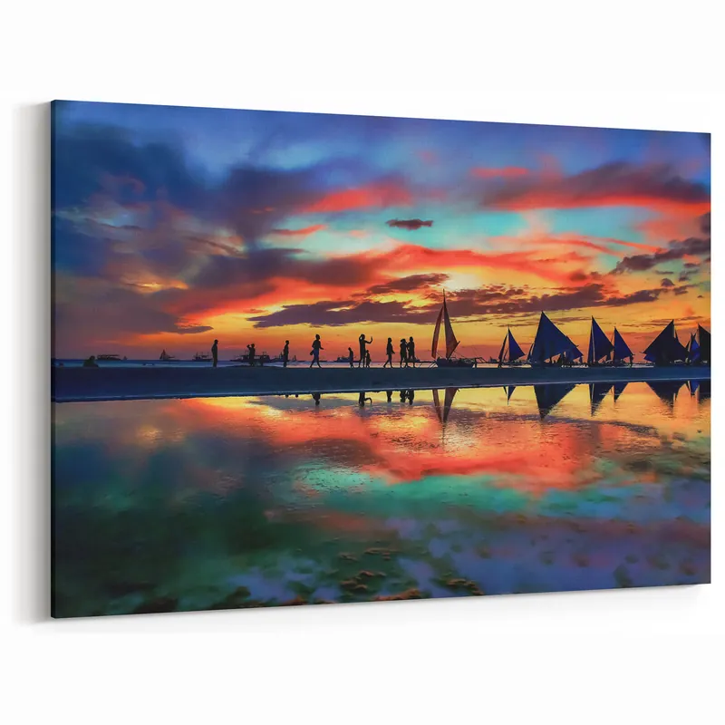 Colorful Sunset Beach Abstract Landscape Art - Vibrant Reflections Canvas Wholesale