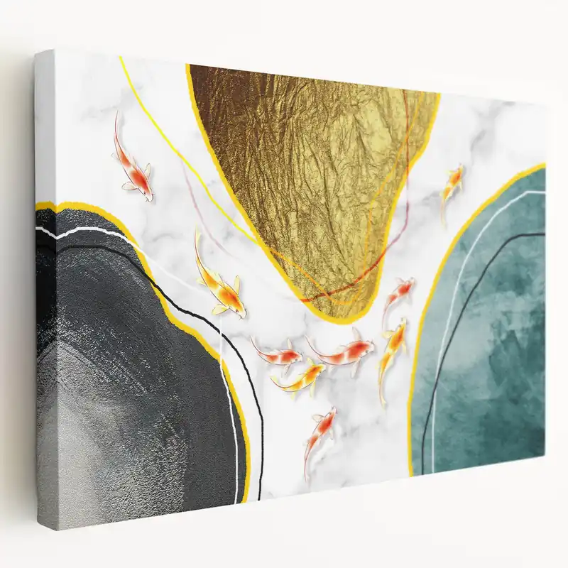 Clearance Colorful Koi Fish and Abstract Strokes | Modern Line Art on Canvas