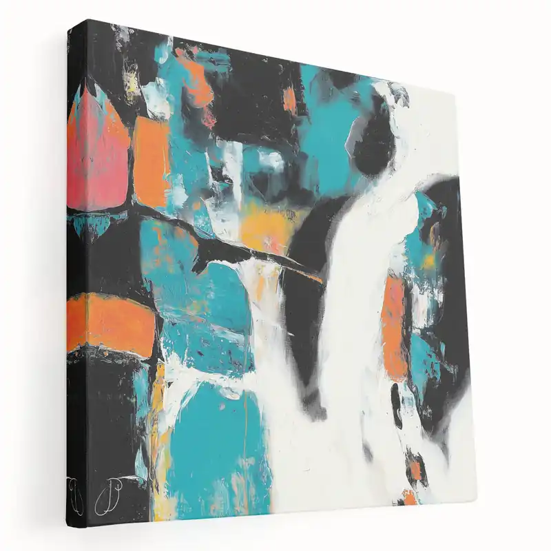 Best Price Colorful Abstract Wall Art – Teal, Orange & Black Modern Canvas