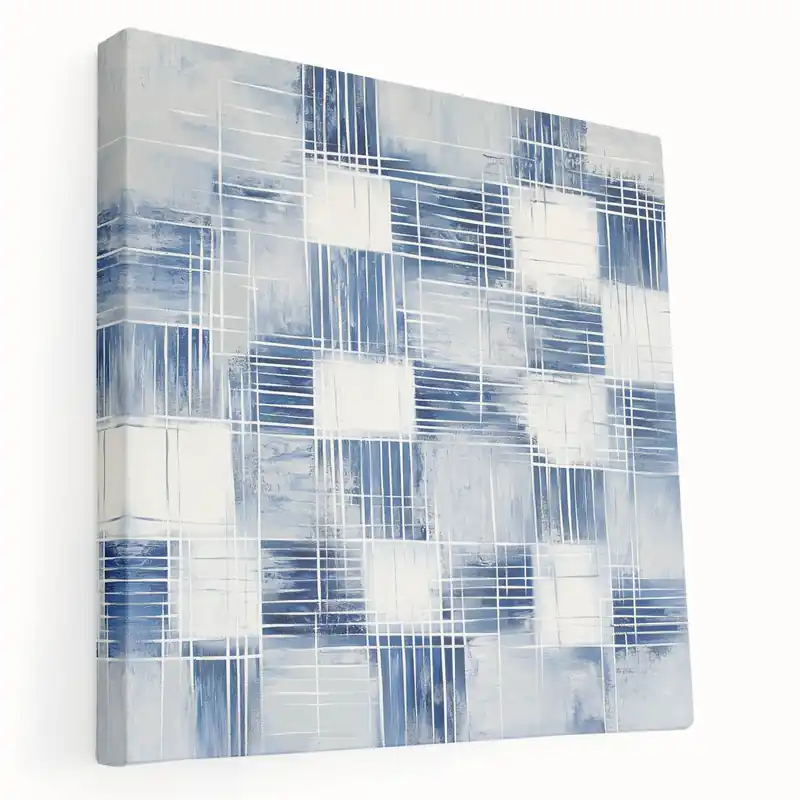 Colorful Abstract Wall Art – Blue Grid Modern Minimalist Canvas Same Day Shipping