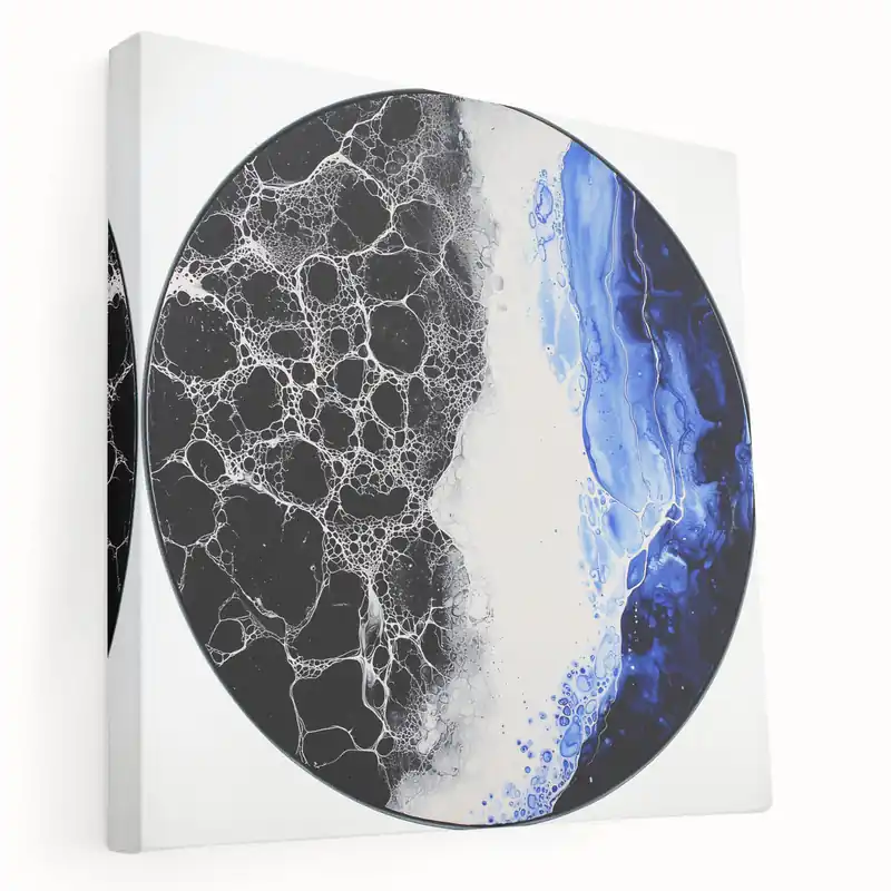 Price Drop Circular Black and Blue Abstract Art - Geometric Wall Decor