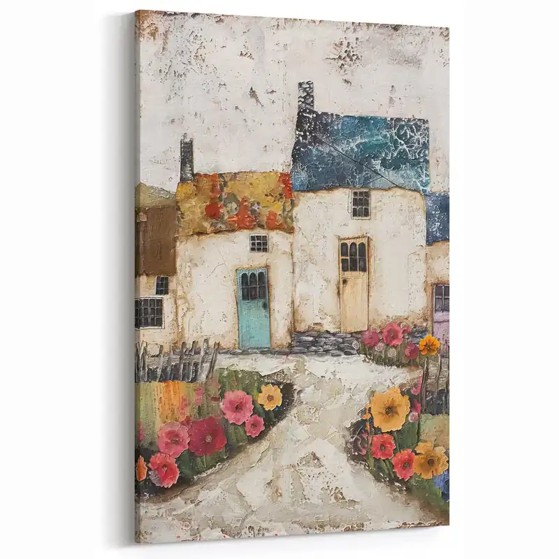 Factory Price Charming Cottage Abstract Art – Rustic Flowered Landscape Canvas Print