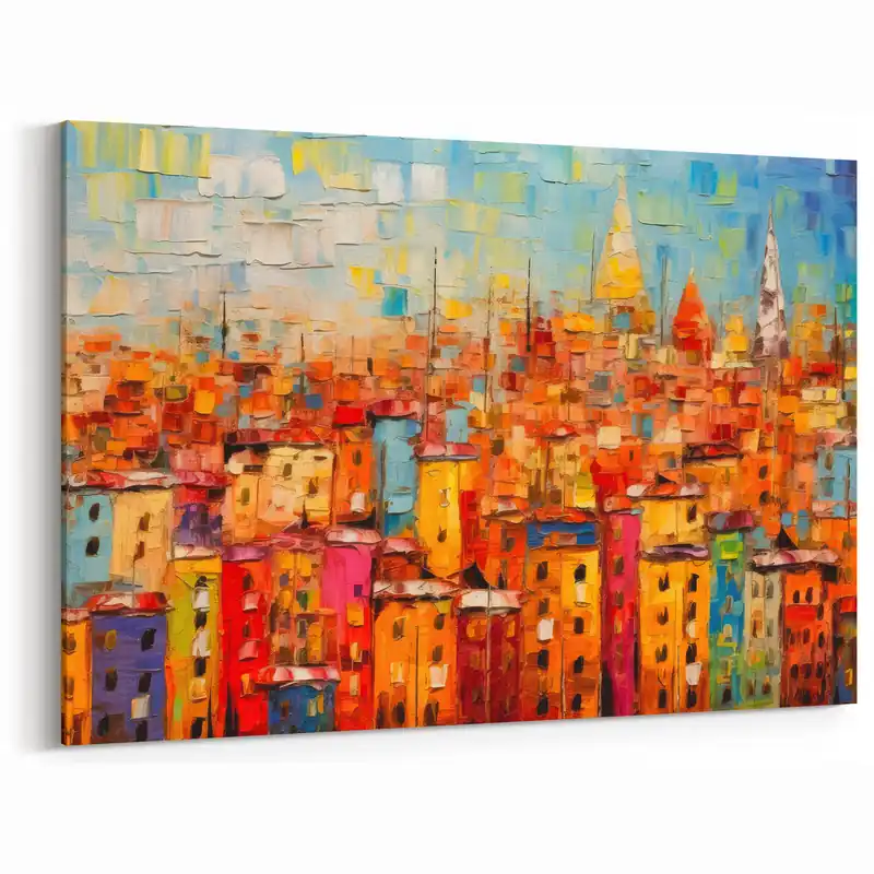 Bright Urban Village Art - Colorful Abstract Architectural Print Premium