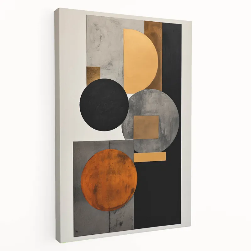 Crafted Bold Geometric Minimalist Art in Gray and Gold - Modern Wall Decor