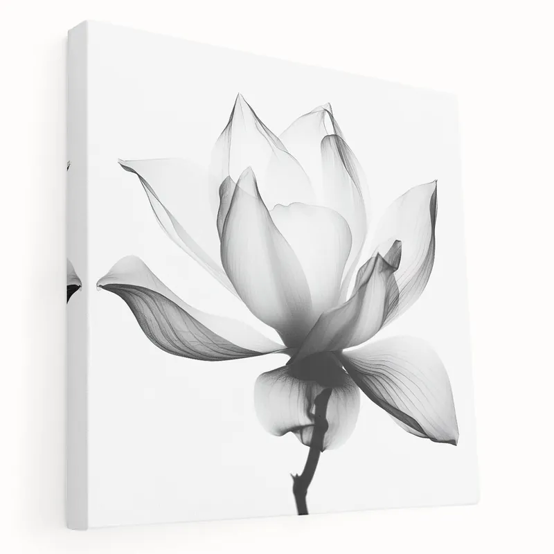 Black and White Lotus Abstract Art - Modern Monochrome Wall Decor Markdown
