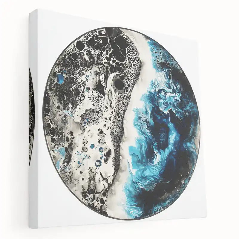 Black and Blue Ocean Flow - Abstract Circular Wall Art Affordable