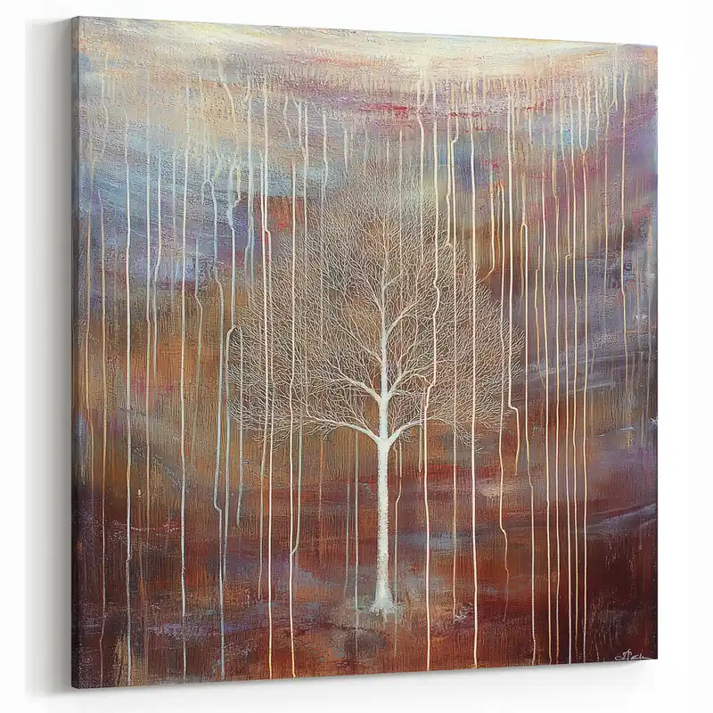 New Arrival Abstract White Tree Canvas - Earthy Modern Wall Décor with Warm Tones
