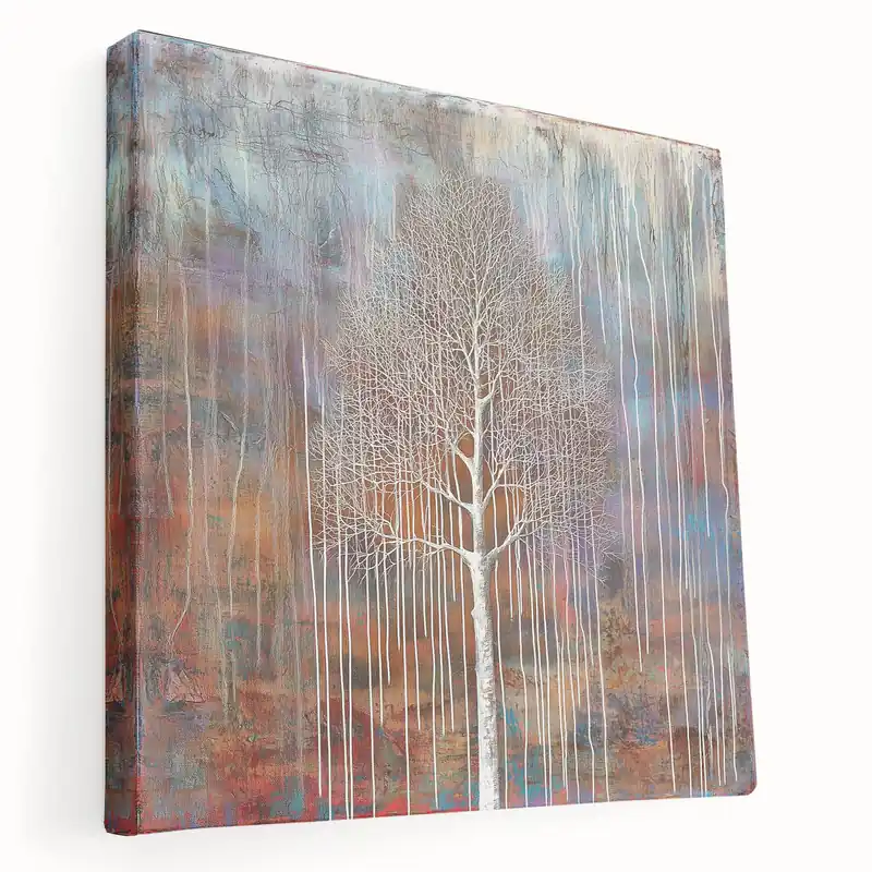 Holiday Sale Abstract White Tree Art - Multicolor Modern Textured Wall Décor