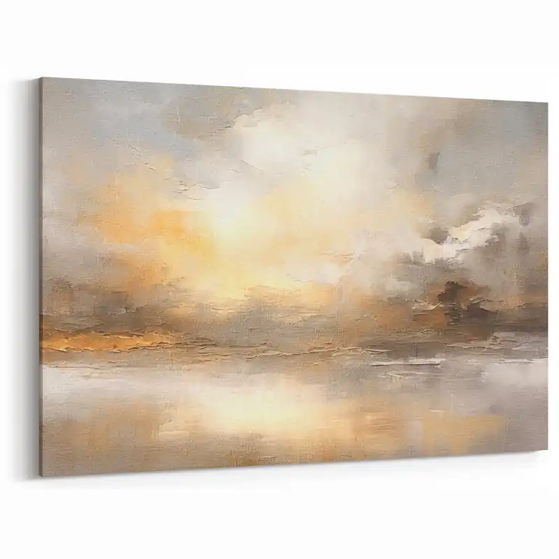 Abstract Sunset Landscape Art - Golden Sky and Clouds Canvas Decor Clearance