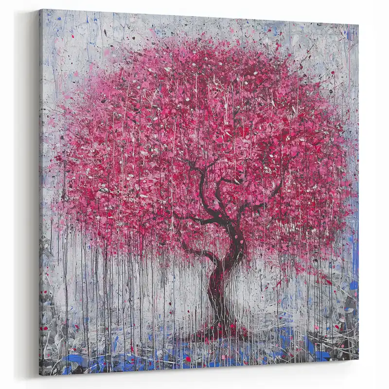 Abstract Pink Floral Tree Canvas - Modern Artistic Wall Decor Fast Shipping