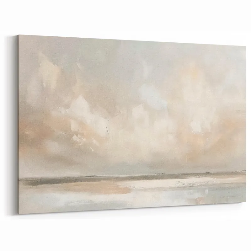 Modern Abstract Landscape Canvas Art - Soft Beige & Muted Gray Wall Decor