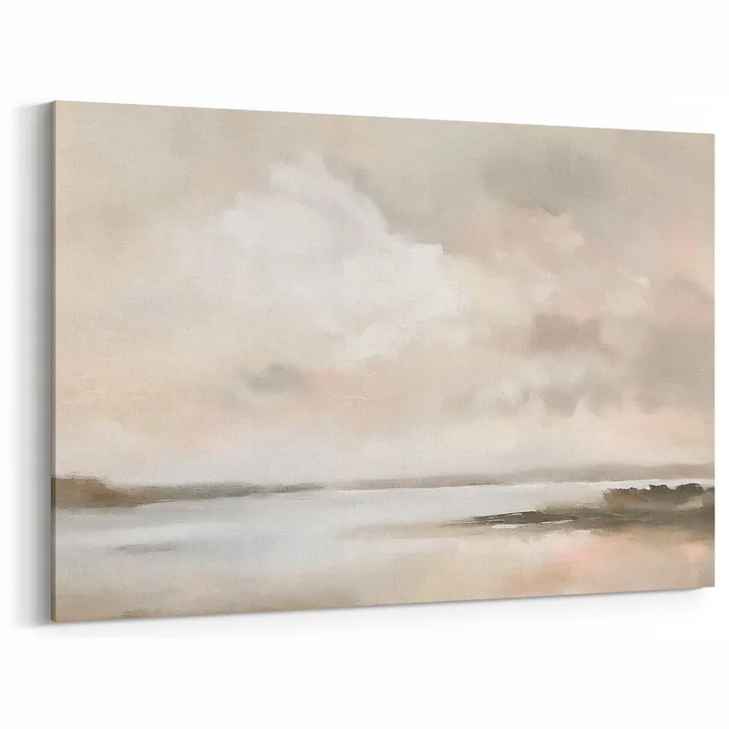 Abstract Landscape Canvas Art - Soft Beige & Gray Nature Wall Decor Viral