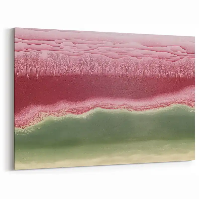 Abstract Landscape Art with Pink and Green Tones - Modern Wall Decor Price Drop