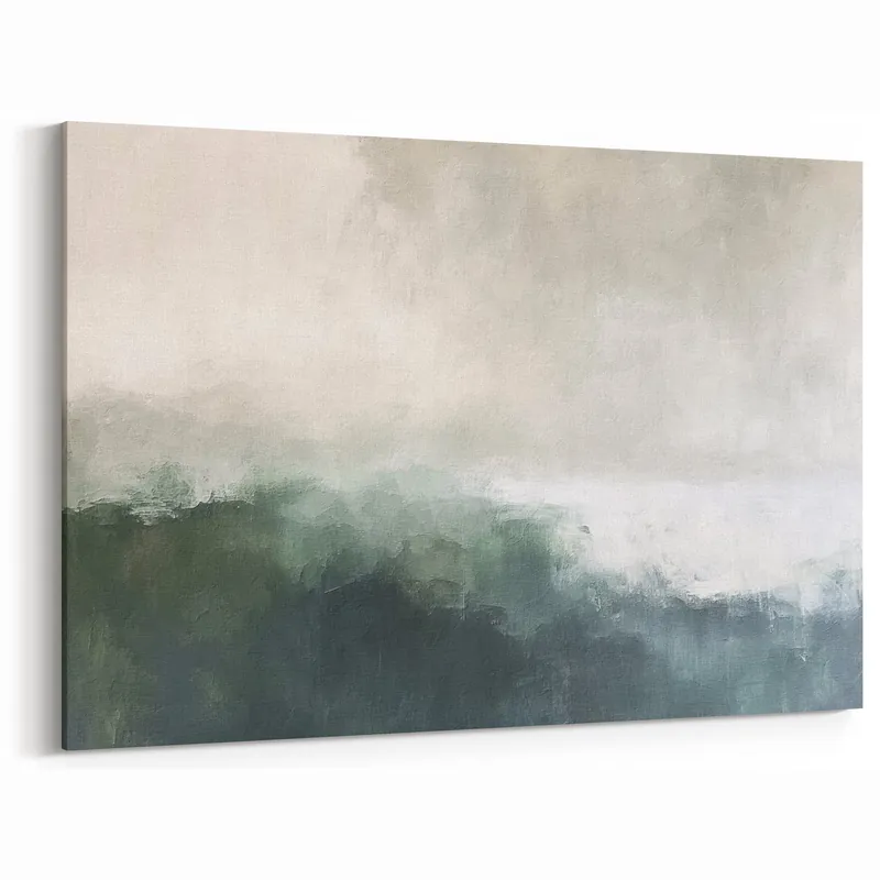 Abstract Landscape Art - Misty Green & Gray Horizon Canvas Decor Free Delivery