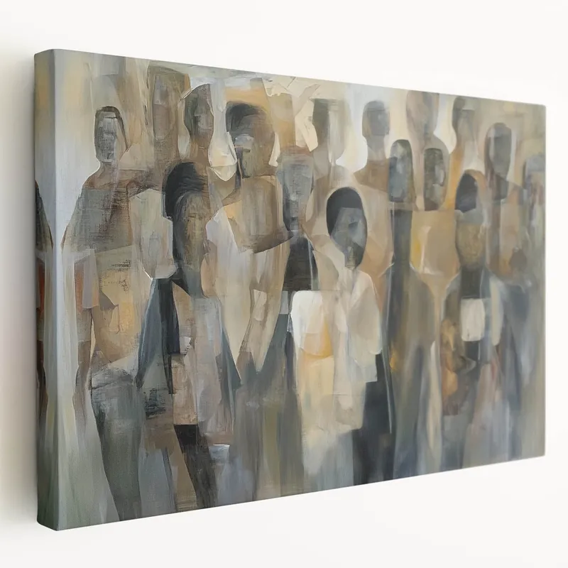 Abstract Human Figures Canvas - Modern Crowd in Neutral Tones Exclusive