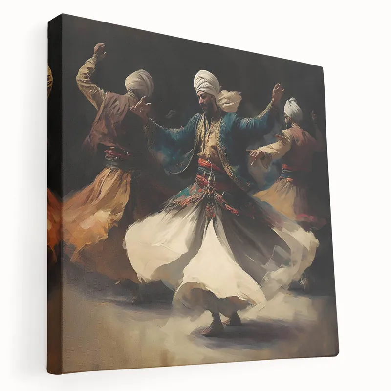 Abstract Human Figures Art - Whirling Dervishes in Warm Earthy Tones Fast Shipping