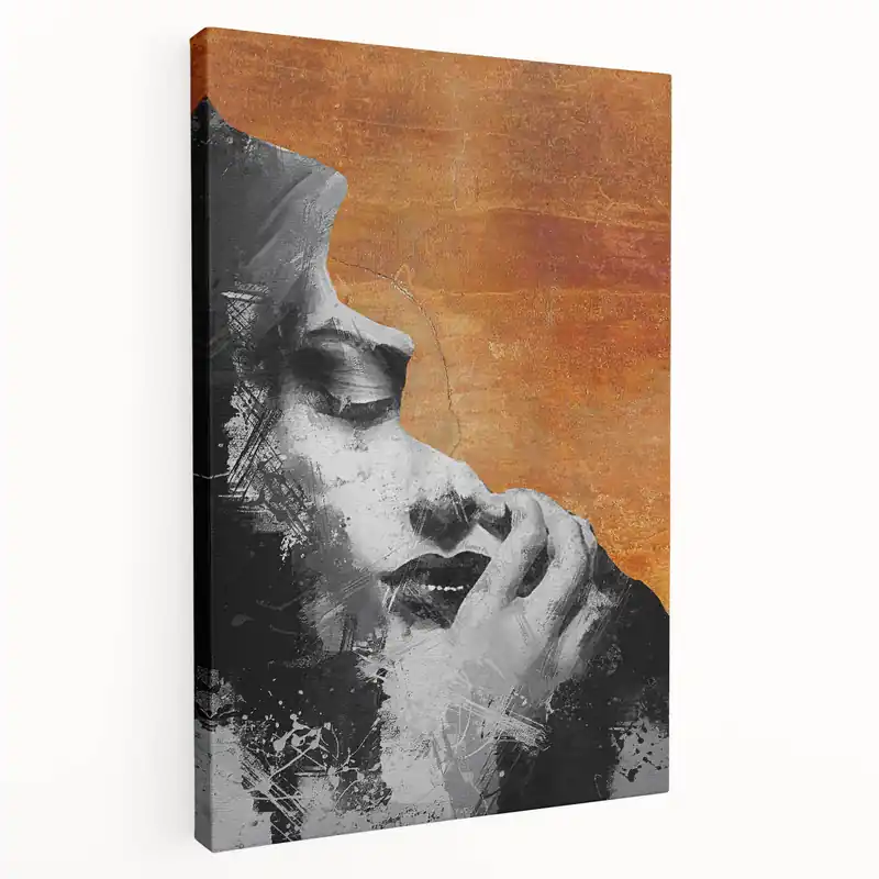Abstract Human Figures - Bold Orange and Gray Modern Wall Art Sale