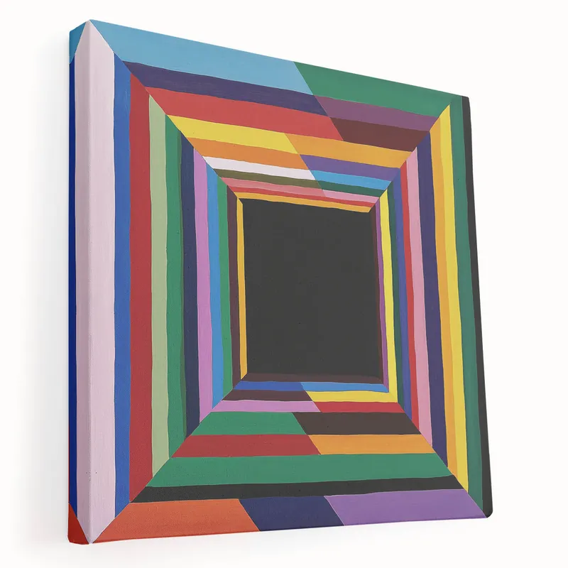 Limited Edition Abstract Geometric Wall Art - Vibrant Striped Square with Multicolor Design