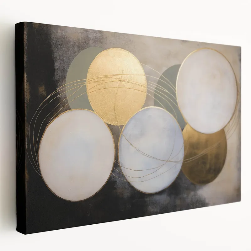 Viral Abstract Geometric Wall Art - Gold and Gray Circular Pattern Design
