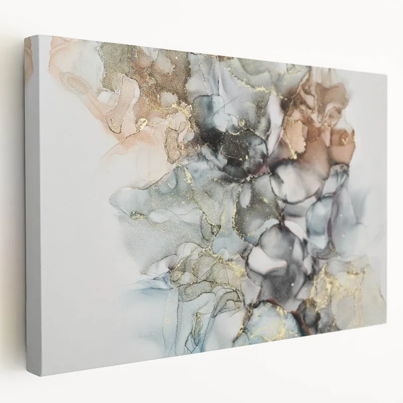 Original Abstract Fluid Canvas Art – Gold & Brown Marble Ink Swirls