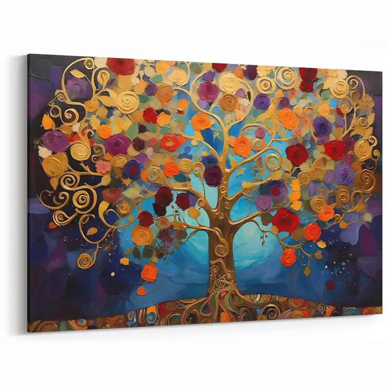 Abstract Flower Canvas - Whimsical Tree of Life in Vibrant Colors Warranty Included